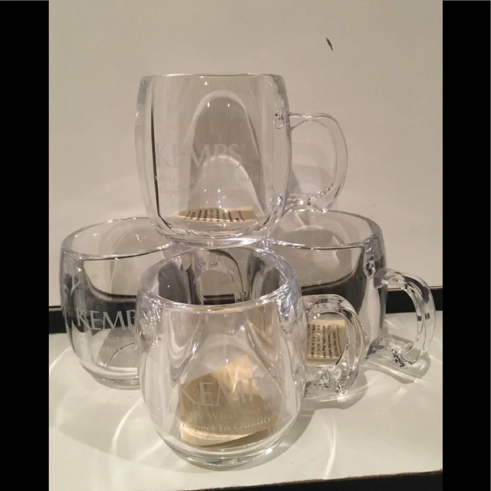 Set of 4 Kemps Glass Tea Cups Coffee Mugs Drinking Glass With Handle